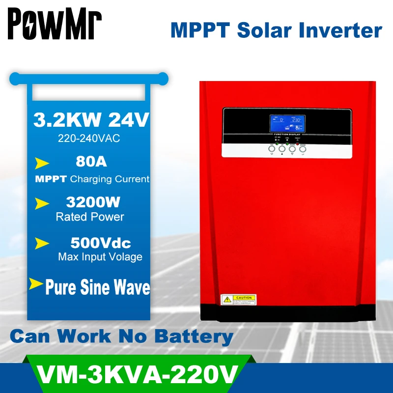 3Kva MPPT 3200W Solar Wechselrichter 230Vac Reine Sinuswelle 80A AC Ladebatterie