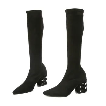 

Women's warm boots 2019 autumn and winter new pointed thick with boots elastic boots women's shoes women winter boots