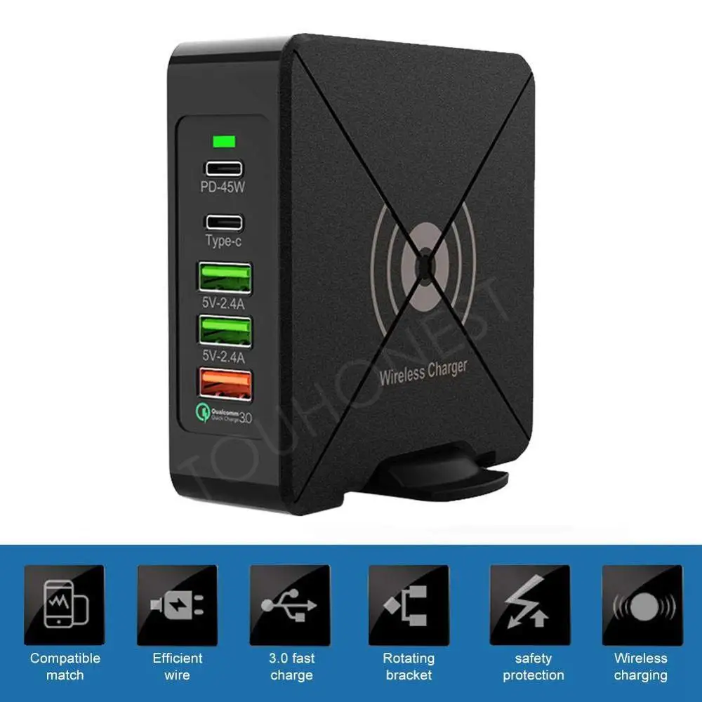 

DDKSPARK 75W Quick Charge 3.0 USB Type C PD Power Adapter Phone For iphone Huawei Macbook Air Samsung Tablet Wireless