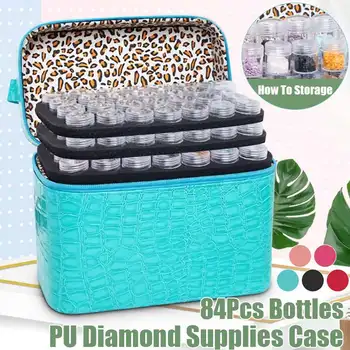 

84 Bottles PU Leather Diamond Painting Charms Rhinestones Tool Storage Bag Case Organizer Beads Diamond Embroidery Storage Box