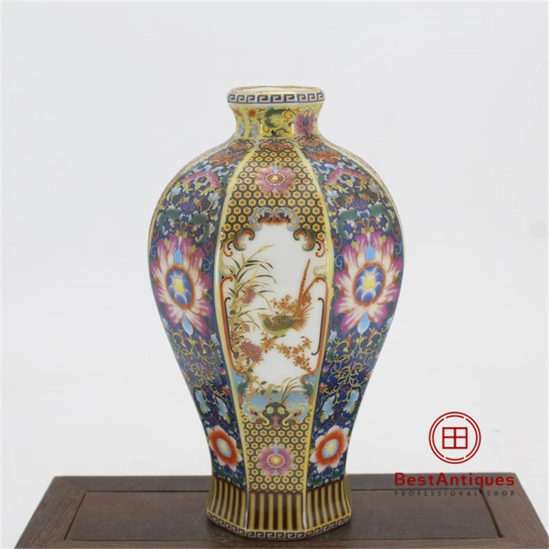

Qing Yongzheng Year Imperial Style Enamel Color Flower Bird Flower Vase Antique Vase Decoration Porcelain Collection Home Decor