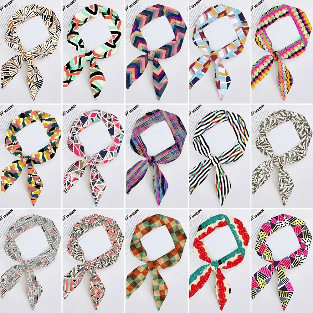 

95cm*5cm Women Small Silk Long Scarf Irregular Printed Twill Skinny Scarves Hand Bag Ribbons Cloth Accessories