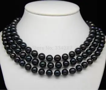 

Fashion jewelry Free Shipping Cultured 8-9mm AAA black pearl necklaces 48"Long