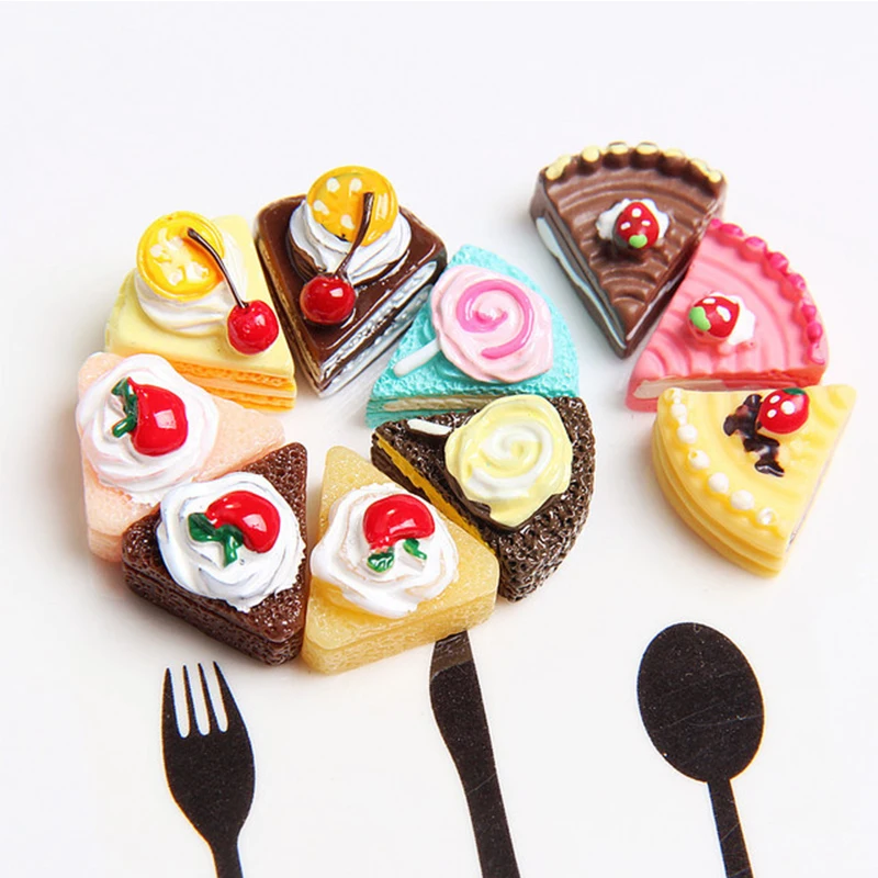 

10Pcs Cakes Toy DIY Miniature Kawaii Flat Back Artificial Fake Doll Food Cake Resin Ornament Craft Play Doll House Accessories