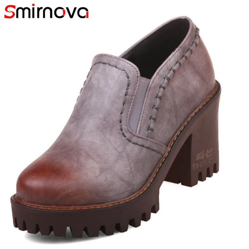 

Smirnova new arrival 2020 winter autumn boots for lady platform shoes high heels boots slip on round toe female ankle boots
