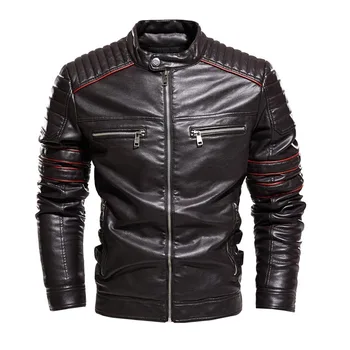 

KIOVNO Men Pu Leather Jacket Coats Fleece Lined Motorcycle Slim Faux Leather Jackets Outwear Male Windbreak Multi Pockets