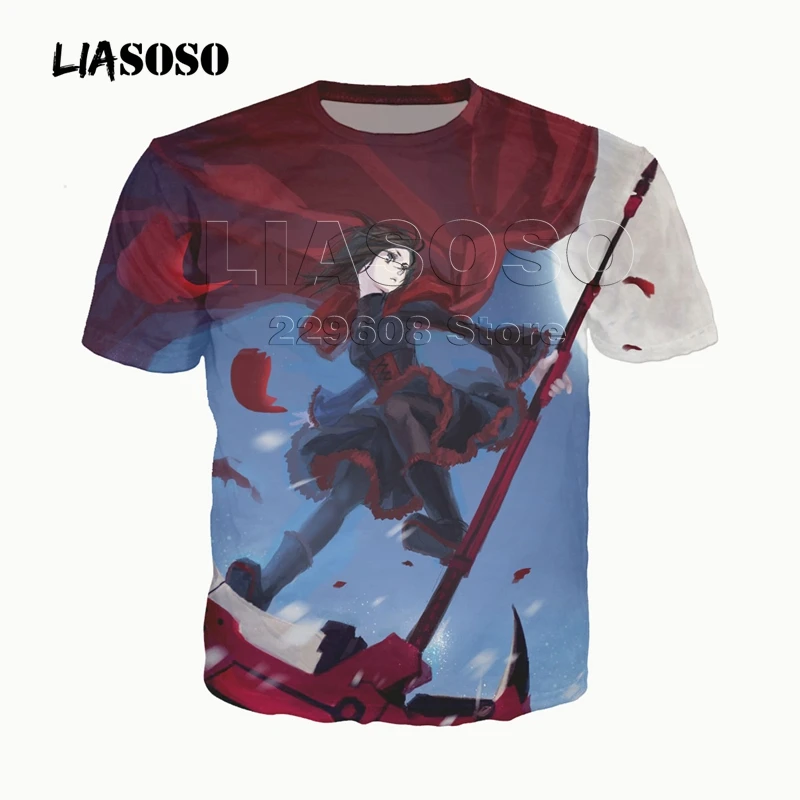 LIASOSO 3D принт для женщин и мужчин аниме косплей RWBY Kawaii девушки Рубиновая футболка «розы» летняя футболка хип-хоп пуловер повседневные топы