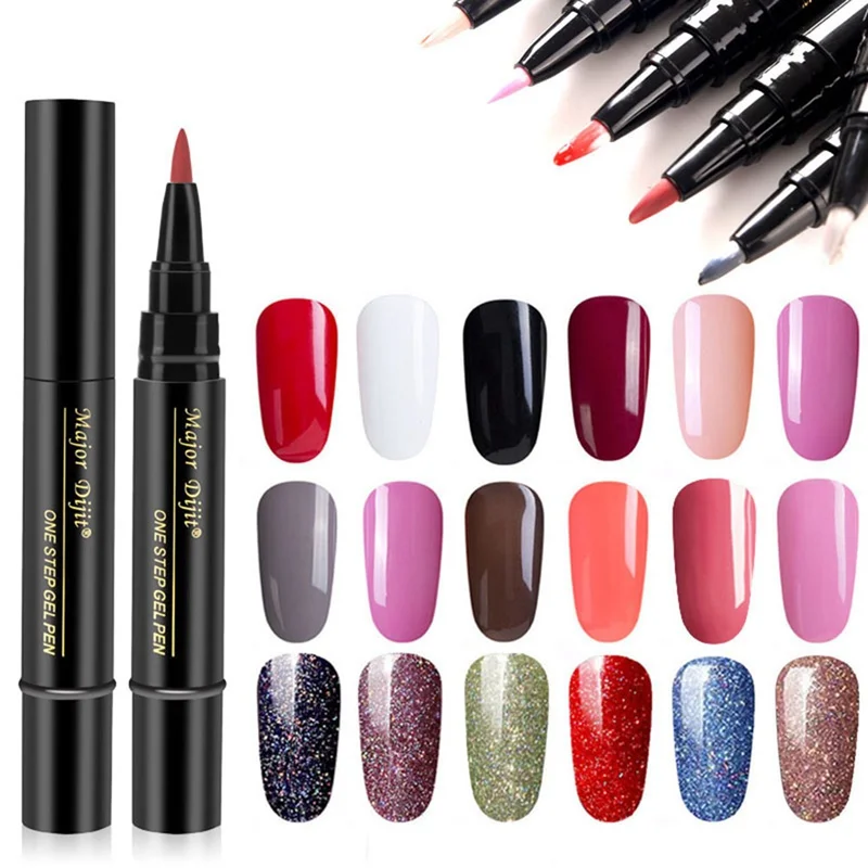 

Newest 3 In 1 Gel Nail Varnish Pen Glitter One Step Nail Gel Polish Hybrid 24 Colors Easy To Use UV Gel Lacquer