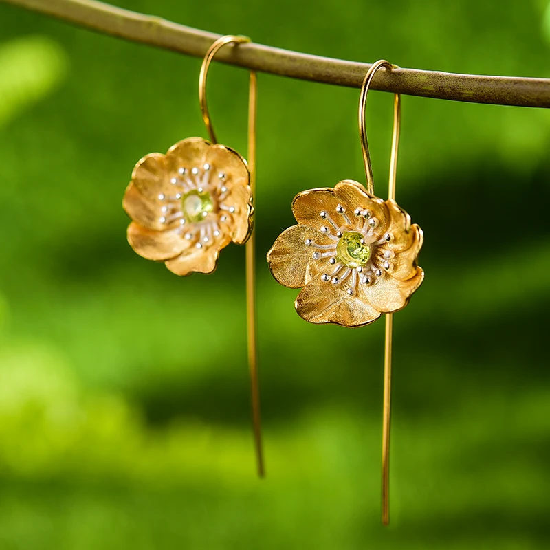 Lotus Fun Blooming Anemone Flower Dangle Earrings Real 925 Sterling Silver Handmade Designer Fine Jewelry Earrings for Women - Image 4