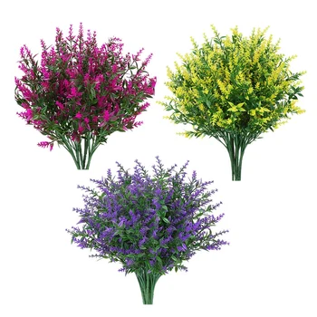 

12 Bundles Artificial Lavender Flowers Outdoor Fake Flowers for Decoration Faux Plants Garden Porch Window Box Decor
