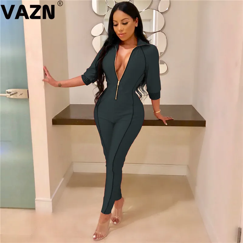 VAZN GYM18277 уличный стиль офисный клуб элегантный формальный женский комбинезон с v-образным вырезом без рукавов длинные брюки Комбинезоны Сексуальная ветровка