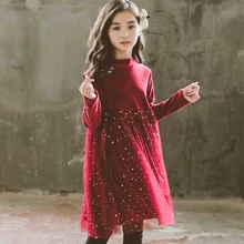 Платье для девочек; вечерние платья принцессы из флиса на Рождество; Цвет Красный; сезон осень-зима; детское платье с длинными рукавами; детское платье для маленьких девочек