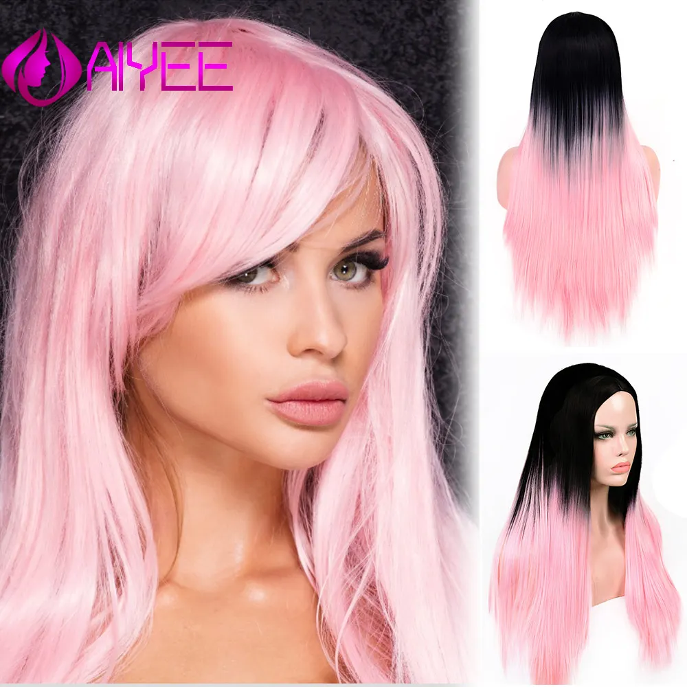

AIYEE 26''22'' Long Straight Ombre Synthetic Wig For Women Many Colors Middle Part Heat Resistant Cosplay Blonde Wig
