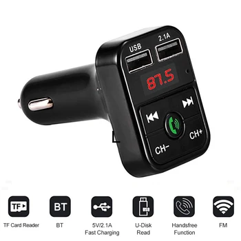 

Hot BT Wireless FM Transmitter Car Charger Hands-free Call w/ Microphone Support U Disk TF Card