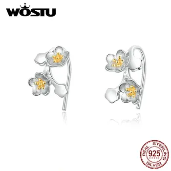 

WOSTU 100% Real 925 Sterling Silver Sakura Earrings For Women Hot Sale Classic Flower Earrings Making Fashion Jewelry Gift BKE77
