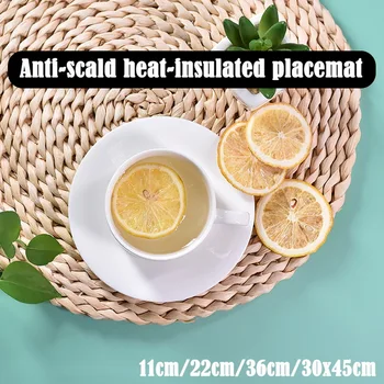 

Round Rattan Placemats Natural Corn Straw Woven Dining Table Mats Heat Insulation Pot Holder Coasters Cup Kitchen Accessories