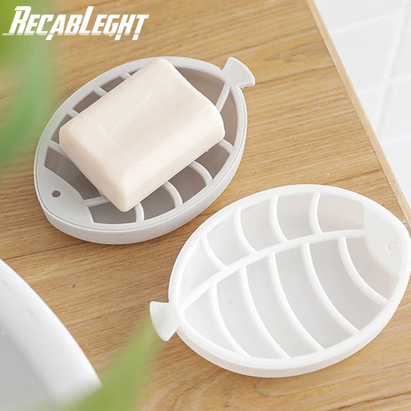 

Recableght Fish Shape Double-Deck Drain Dry Soap Box Plastic Soap Dish Storage Container Sponge Holder Rack Bathroom Accessories