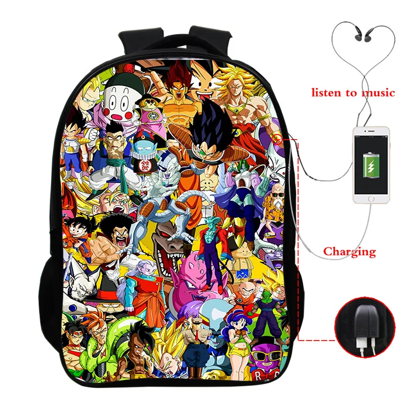 Горячая аниме Dragon Ball USB зарядка Рюкзак Супер Saiyan Torankusu Goku сумка для школы рюкзак для мужчин подростков книга Mochila