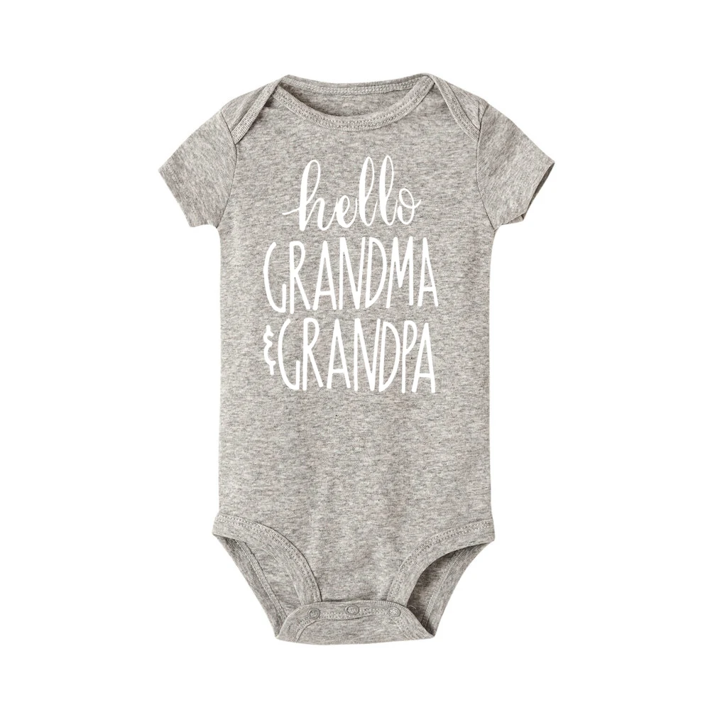 Хлопковый комбинезон для новорожденных с принтом «Hello Grandma and Grandpa», Забавный милый комбинезон с короткими рукавами для маленьких мальчиков и девочек
