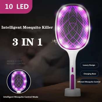 3 w 1 10 LED Trap lampa przeciw komarom 3000V elektryczna łapka na owady USB akumulator Summer Fly Swatter Trap Flies Insect tanie i dobre opinie everso CN (pochodzenie)