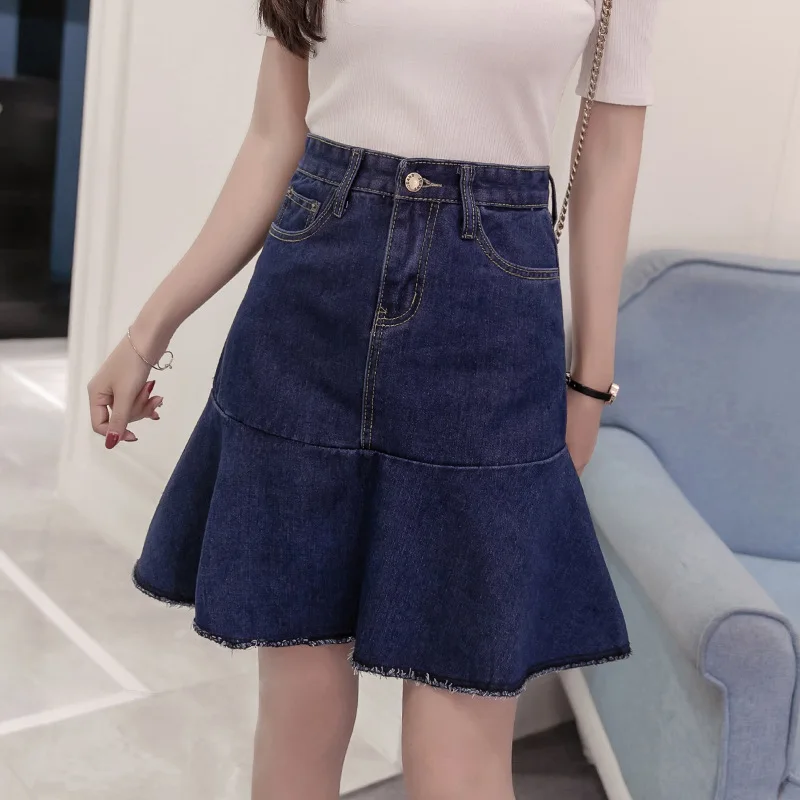 

Denim Skirt Large Size Dress Fat Mm 200 2019 Summer Wear High-waisted Students Fishtail Skirt