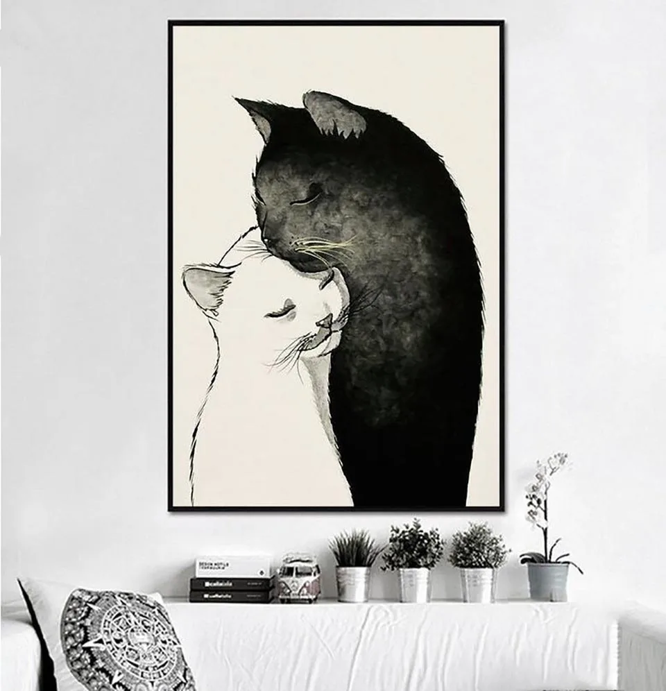 

Home Decoration Prints Painting Wall Arts Animal Cat Nordic Style Pictures Modular Canvas Poster Modern For Bedside Background