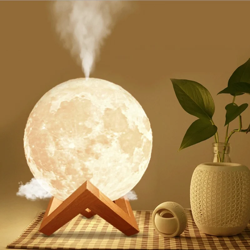 

880ML Air Humidifier 3D Moon LED Night Lamp Aroma Essential Oil Diffuser USB Cool Mist Maker Aromatherapy Purifier with Stand