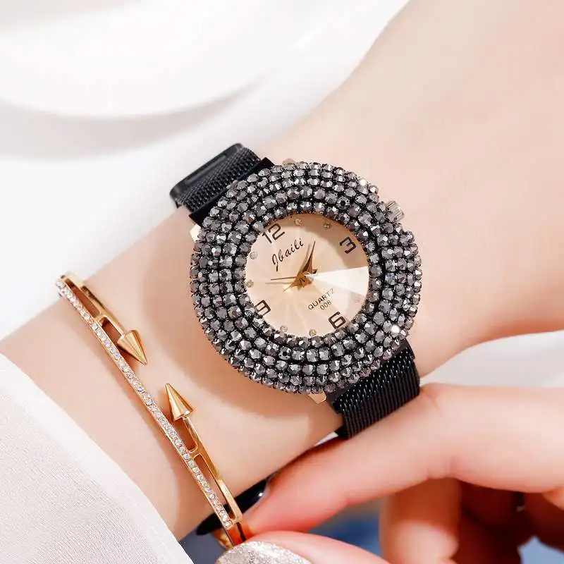 Роскошные женские часы минимализм сетка Дамский Алмазный Магнит пряжка модные повседневные женские наручные часы цифра Relogio Feminino