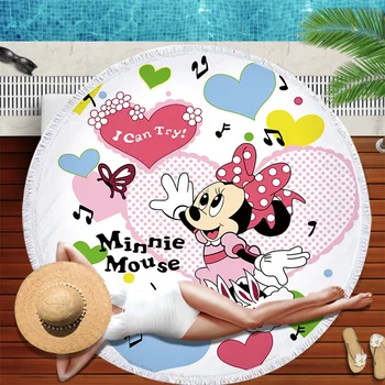 

Microfiber Disney Mickey Sophia Summer Blanket Beach Towel Washcloth with Tassels for Children Round Shape Bath Towels 150x150