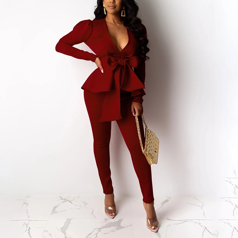 2022 Spring Office Ladies Blue 2 Two Piece Set Top and Pants Suit Elegant Female Casual Business Matching Outfits Women Clothing women's short suit set Suits & Blazers