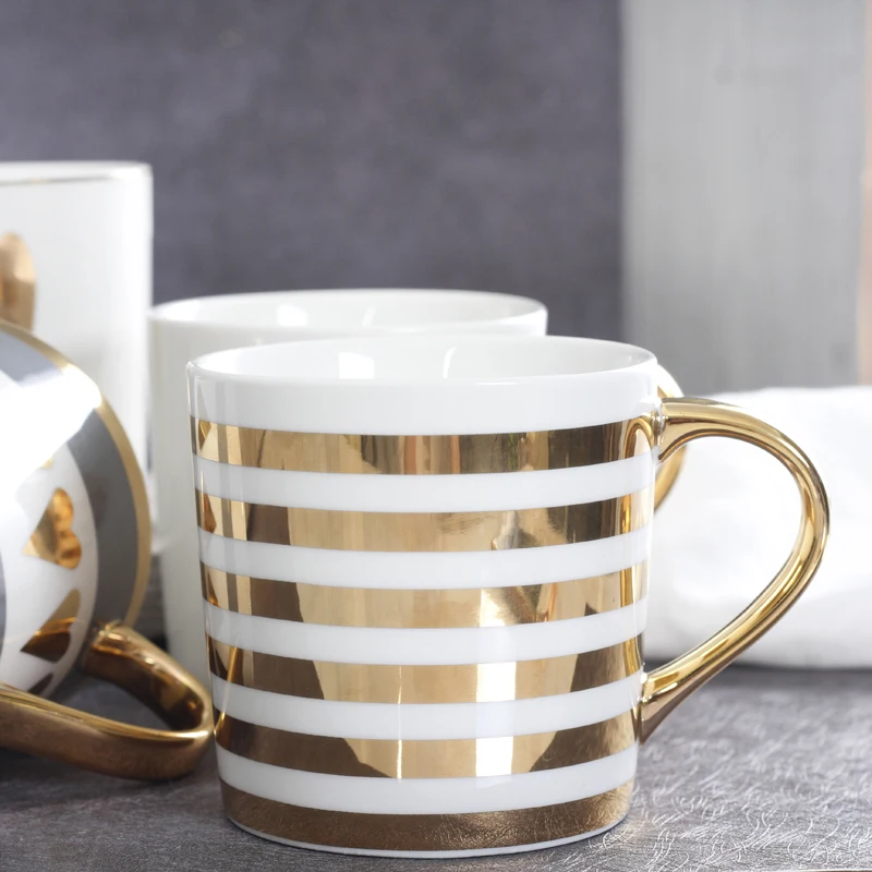 Best Fine Flawless Ceramic Coffee Cups and Mugs Gold Painting Porcelain Water MugLove Gift Drinkware Tools