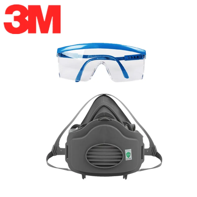 

3M 1711 Safety Goggles with Industrial Mouth Face Dust Mask Anti Scratch Impact Splash Proof For Paint Workplace
