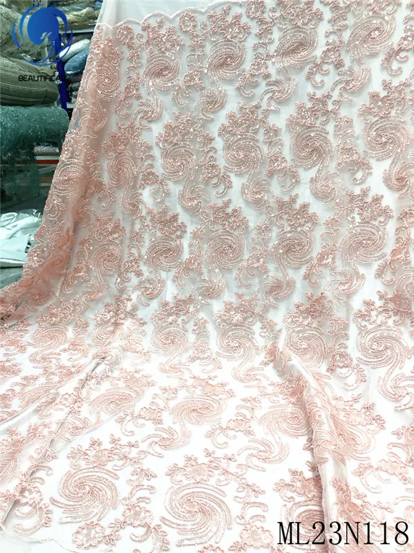 

BEAUTIFICAL French lace fabrics High quality nigerian net lace fabric with sequins embroidery lace fabric free shipping ML23N118