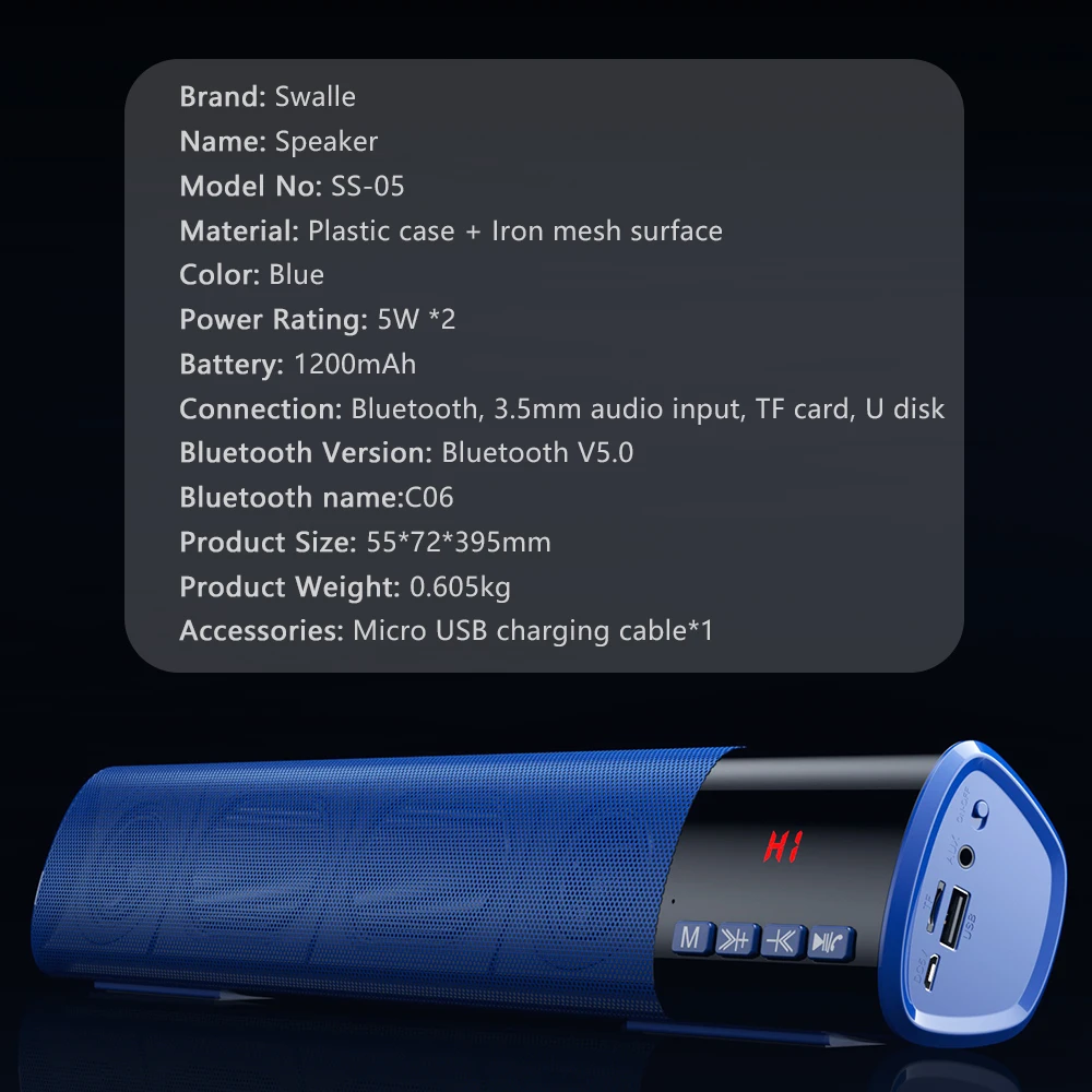 2019 Новинка 10 Вт HIFI Портативная Беспроводная Bluetooth Колонка стерео Саундбар TF FM USB