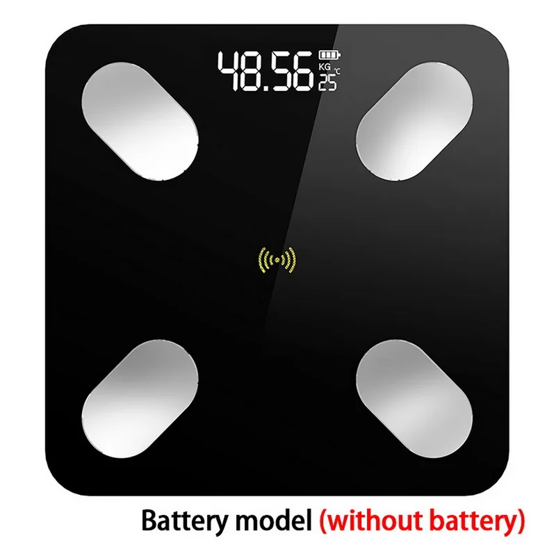 No battery Black Bluetooth весы напольные весы для тела весы для ванной смарт-дисплей с подсветкой весы для тела Вес тела Жир воды мышцы BMI - Цвет: No battery Black