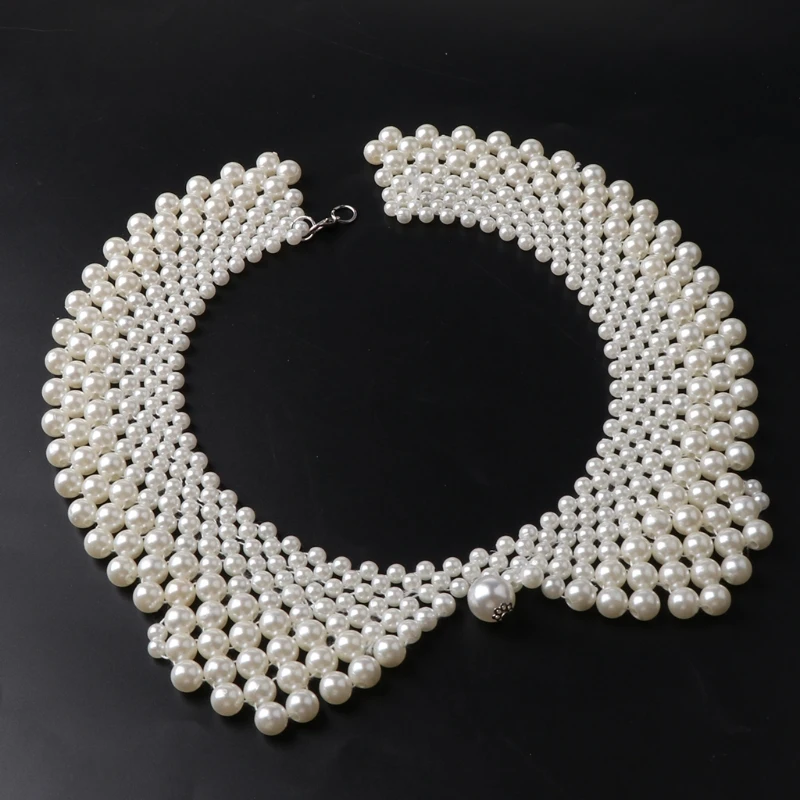 Ethnic Handmade Woven Beading False Collar Imitation Pearl Jewelry Women Bib Choker Necklace Romantic Blouse Decorative Costume |