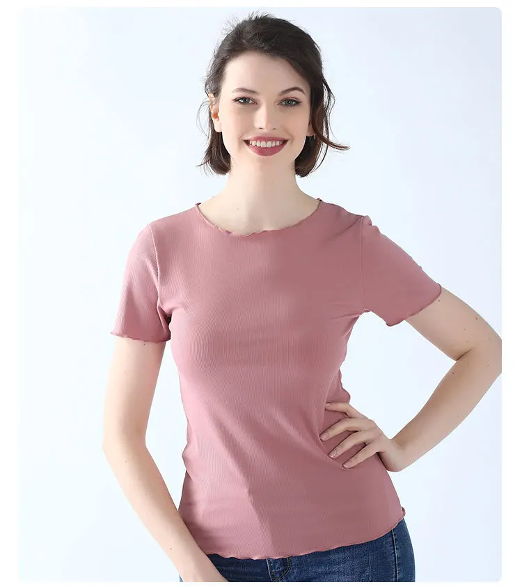 

Женское тонкое освежающее нижнее белье, новинка, хлопковая футболка в рубчик с короткими рукавами и оборками, лето 2020