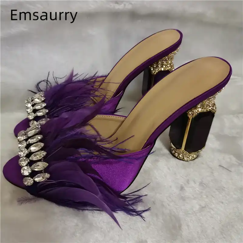 feather open toe heels