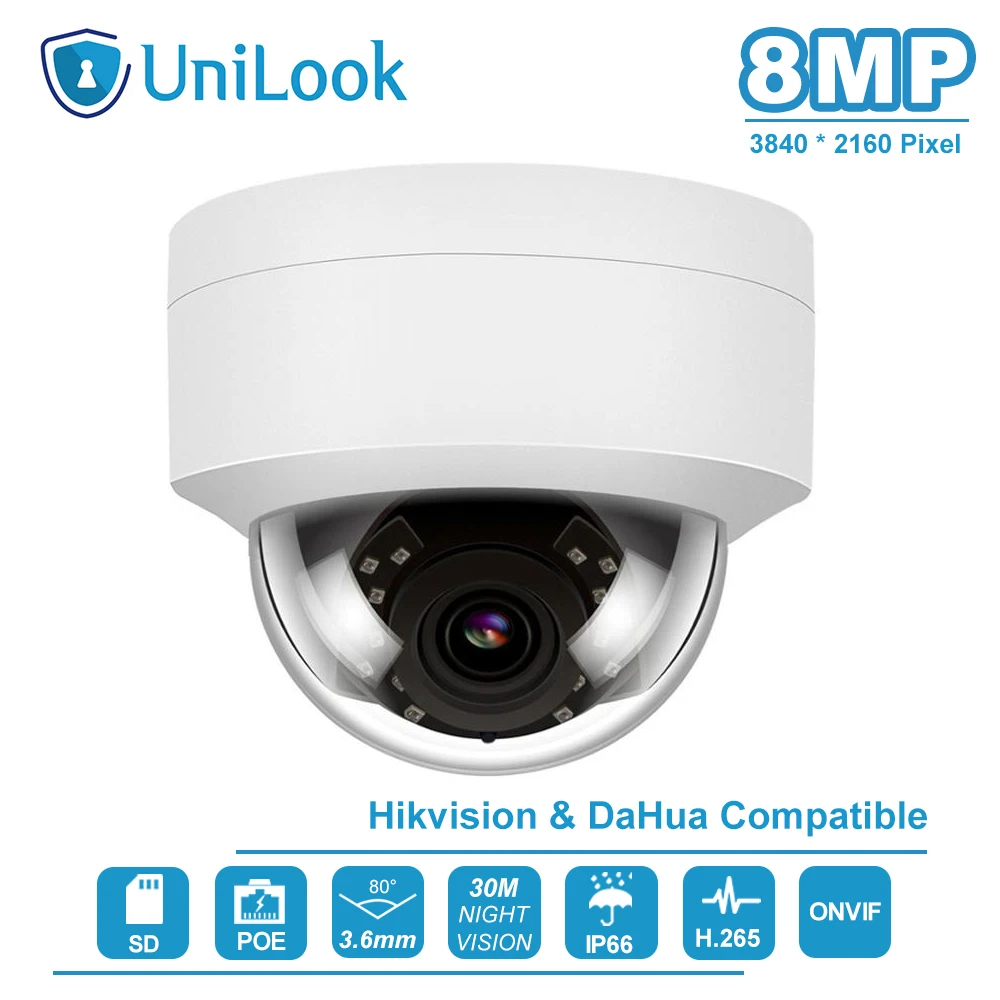 Hikvision совместимая 4K 8MP купольная наружная камера безопасности POE H.265 Встроенный слот для sd-карты CCTV ip-камера ONVIF IR 30 м