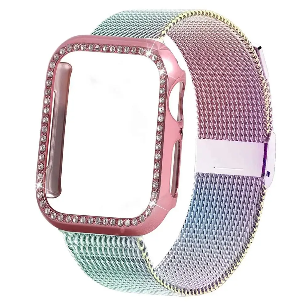 colorful Миланская петля браслет+ чехол для Apple Watch band 44 мм 40 м iWatch ремешок 42 мм 38 мм ремешок из нержавеющей стали для Apple watch 4 5 3 21 - Цвет ремешка: colorful