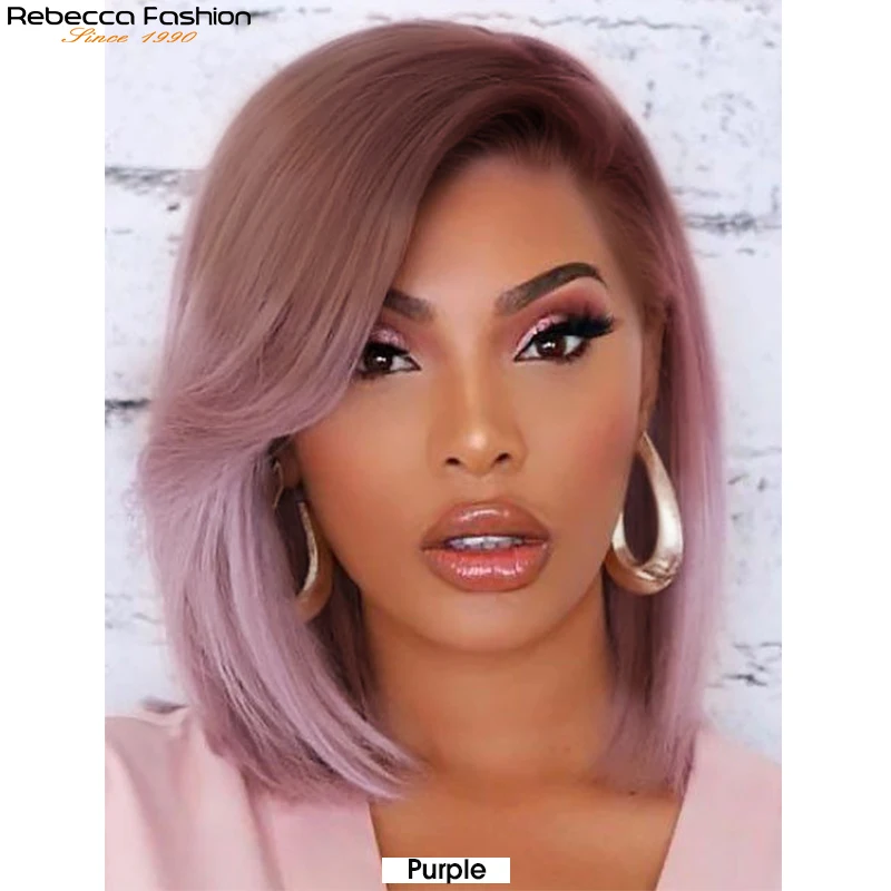 Rebecca Short Straight Bob Cut Wig Part Lace Front Human Hair Wigs For Women Brazilian Remy Human Hair Wigs With Bangs Blond Wig