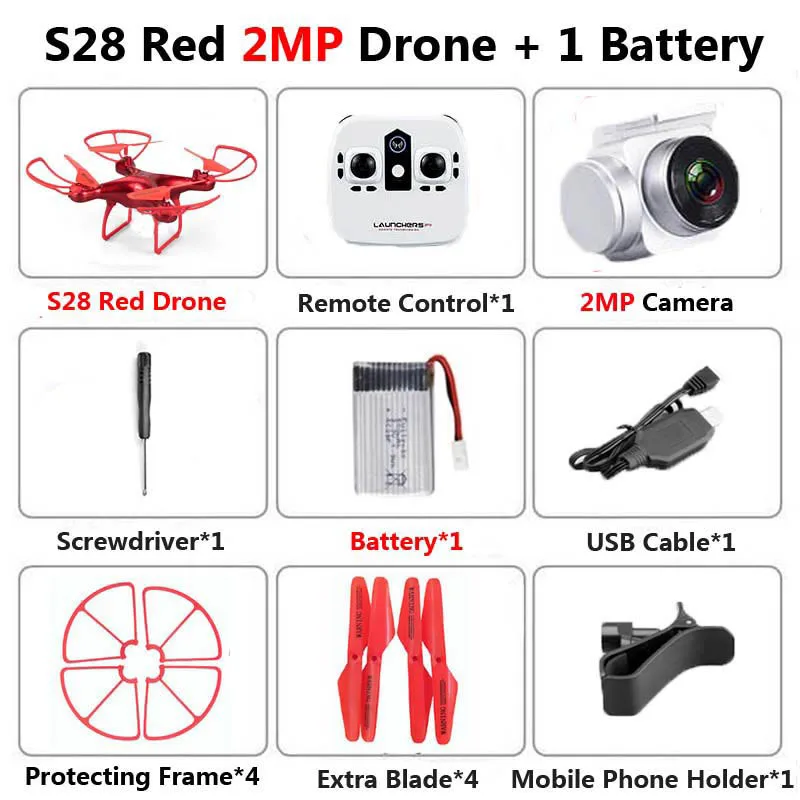 S28 Профессиональный беспилотник с камерой 1080P HD WiFi FPV высота удерживает широкий угол 20 мин полета RC Квадрокоптер Вертолет игрушки X5C XY4 - Цвет: 2MP Red 1B Foam