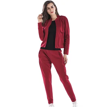 

Women's solid 2-piece sports suit casual long sleeve sweatshirt and sports pants fitness jogging sports suit cycling coat