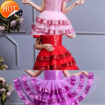 

Pegeant Sequined Backless Kids Dresses for Girls Wedding Party Princess Dresses Baby Girls First Communion Layered Tutu Dresses