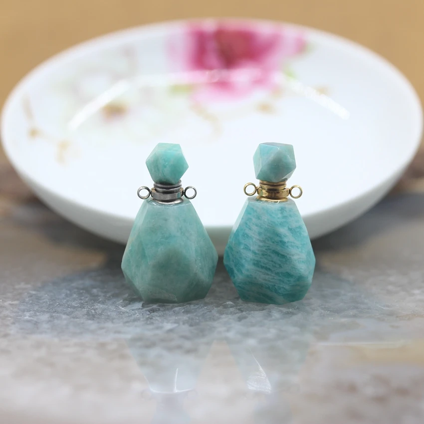 

Cut Peru Amazonite Essential Oil Diffuser Vial Pendants,Faceted Gems Stone Perfume Bottle Necklace Charms Girl Gifts Jewelry