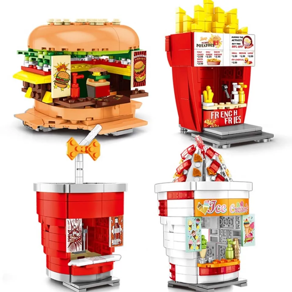 

City Street View Hamburger Ice cream Food Store Architecture Building Blocks Compatible Legoinglys Friends Bricks Children Toys