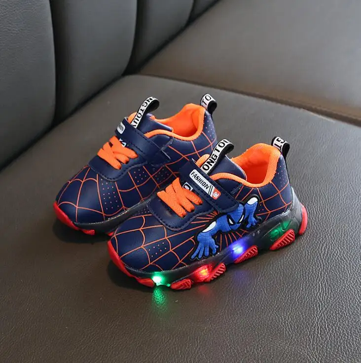 Новинка; детская обувь с персонажами из мультфильмов; модная светящаяся спортивная обувь с человеком-пауком; повседневные кроссовки для мальчиков и девочек; светильник; европейские размеры 21-30 - Цвет: picture color single