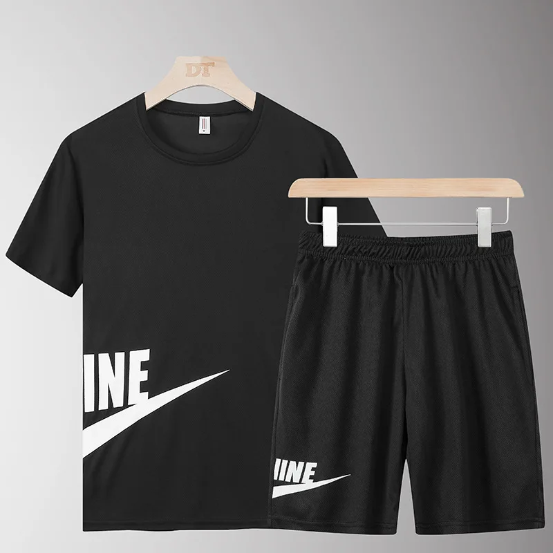 

OLOME Classical Mens Summer Tracksuit Clothing Short Sleeve T Shirt + Shorts 2 Piece Set Quick Drying Fitness Sporting Suits