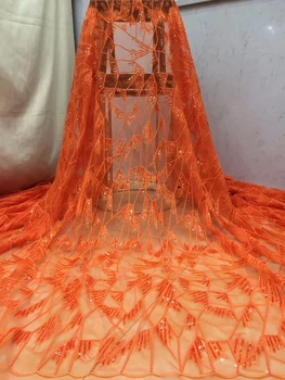 

Sequins Style African Nigerian Lace Fabric For India Women Wedding Dresses ORANGE Classical Sequined Embroidered Mesh Material