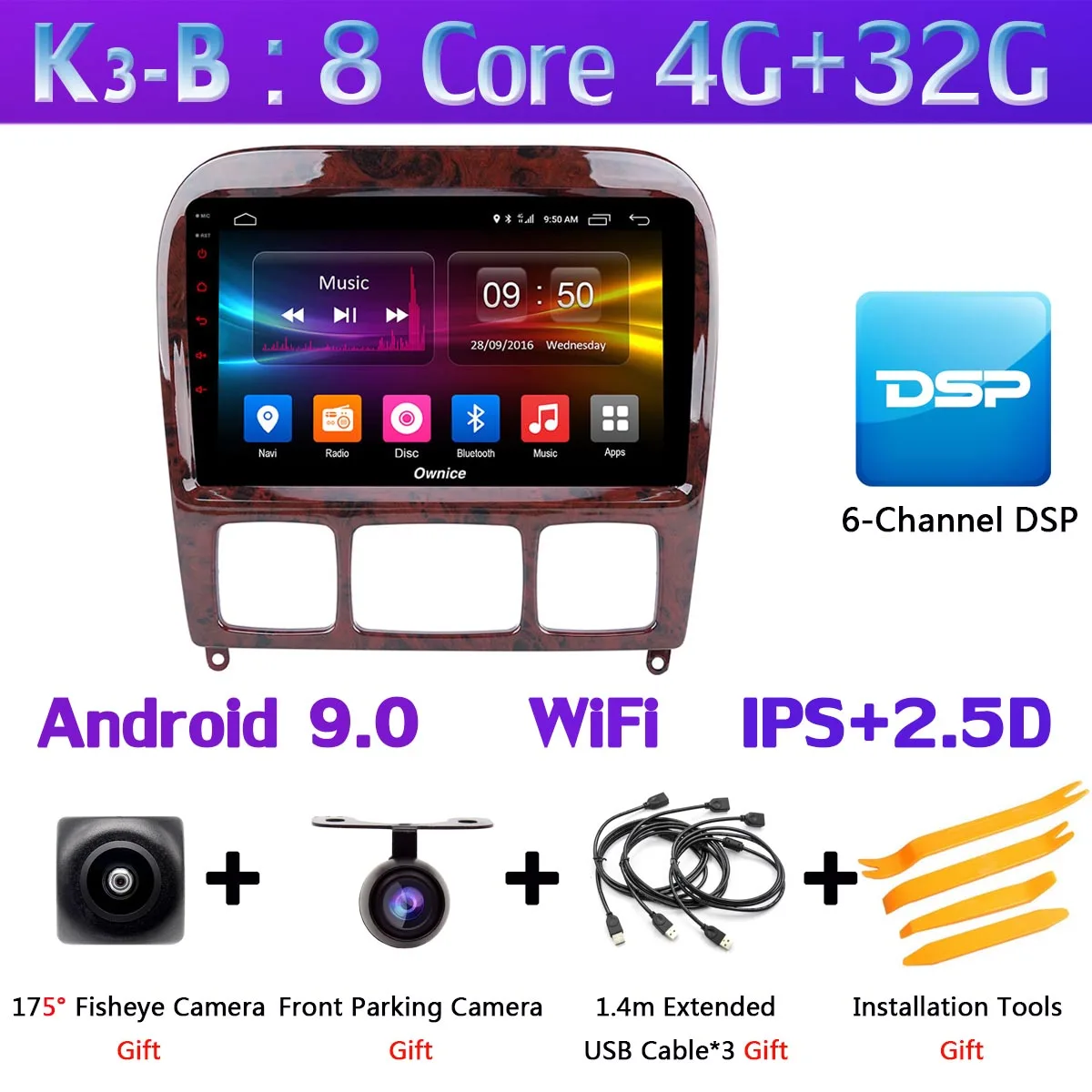 K3-B 360 ° камера 4G LTE Android 9,0 4G+ 64G gps радио CarPlay SPDIF DSP Автомобильный мультимедийный плеер для Mercedes Benz S CL Class W220 W215 - Цвет: K3-B